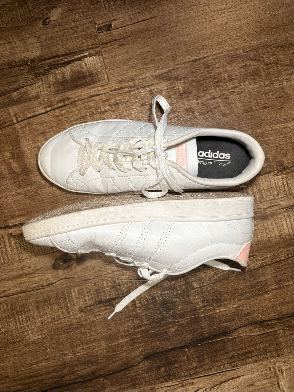 adidas Women’s White Low-Top Sneakers with Pink Heel Tab